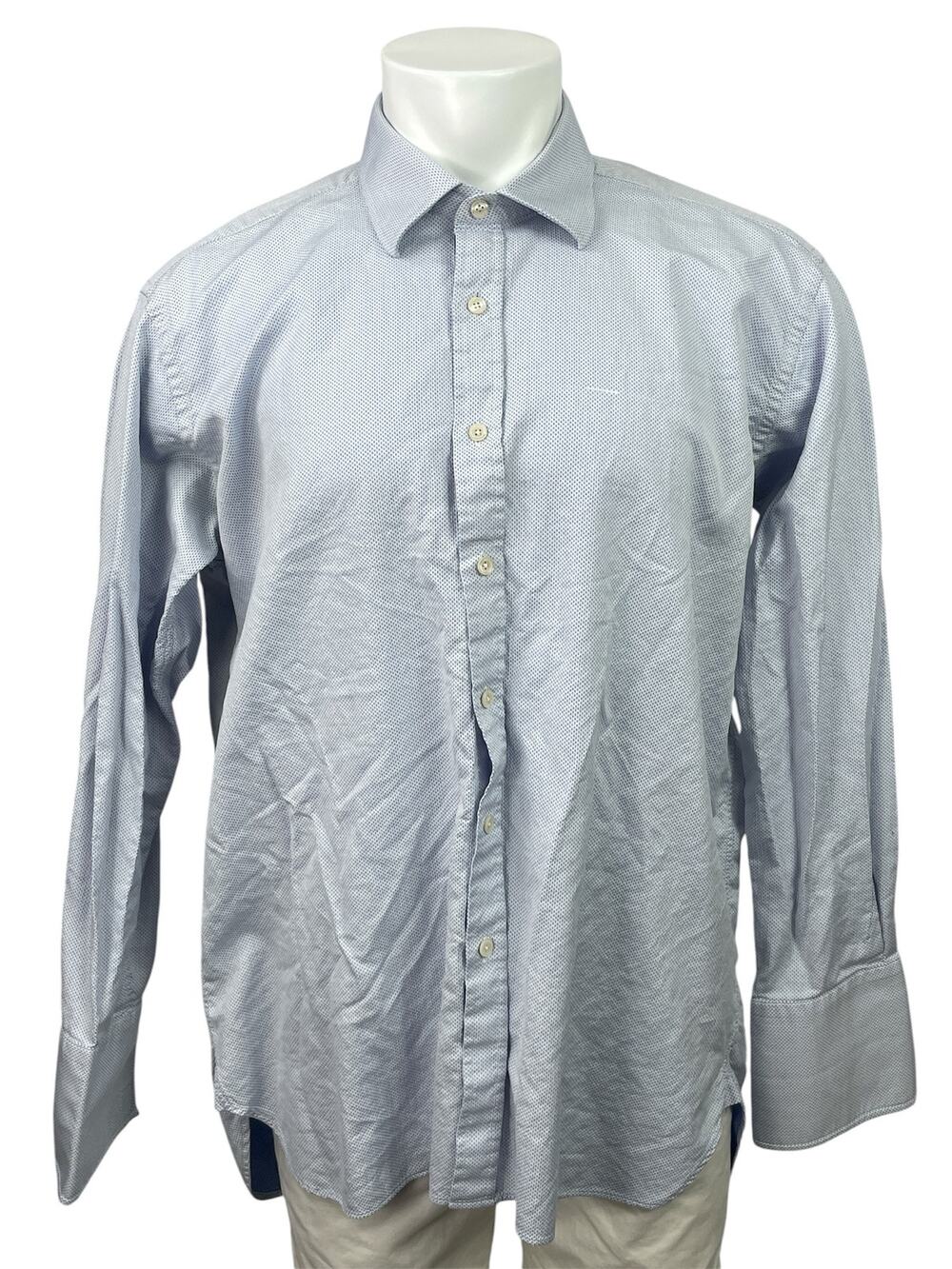 Charles Tyrwhitt Men's Blue Dots Long Sleeve Collared Button Down Shirt Top 44